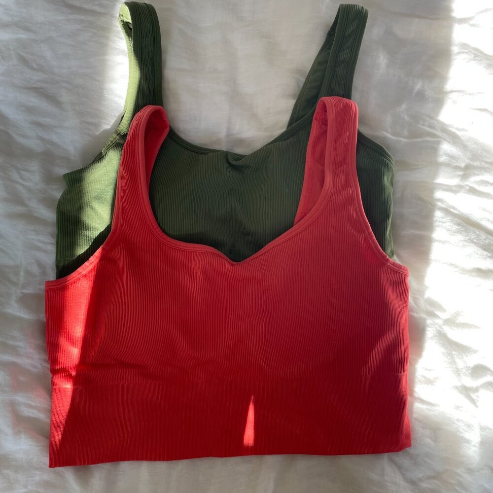 Set of Jcrew SculptStretch squareneck longline ribbed sports bra Large